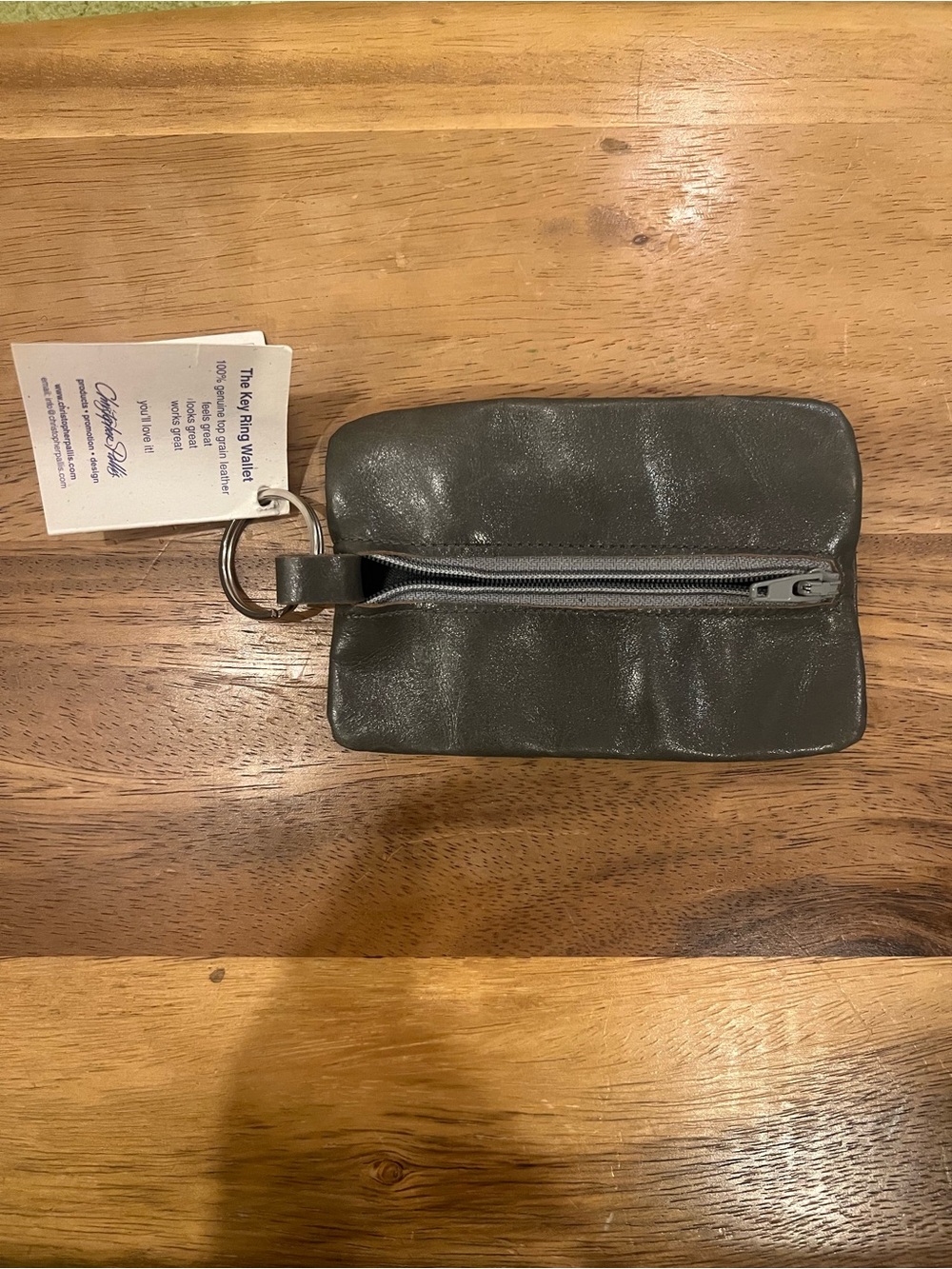 Christopher Pallis Leather Keychain Wallet/Coin Purse Gray NWT